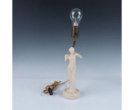 Original Art Deco Aladdin (Mantle Lamp Co, Chicago) Model-G-16 boudoir lamp featuring a glamourous lady in evening wear. Stic