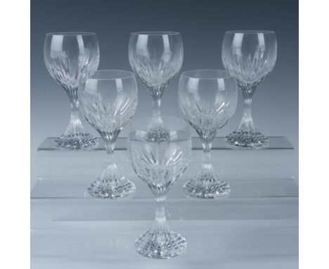 A set of 6 clear stemware, each decorated in a deep vertical cut pattern. Baccarat marked. This item has its original box: 13