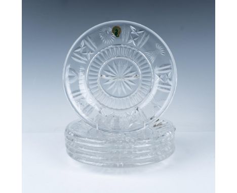 A set of six clear crystal plates, packaged in three boxes with two plates in each. Decorated with intricate flower, ribbon, 
