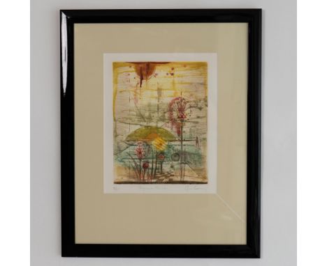 This striking aquatint etching on paper by renowned Belgian engraver and sculptor Rene Carcan, titled Impression Florale, emb