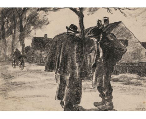 Eduard Thöny1866 Brixen - 1950 Holzhausen/AmmerseeZwei alte Bauern auf der DorfstraßeR. u. monogrammiert. Schwarze Kreide auf