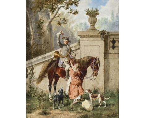 Franz Quaglio1844 München - 1920 Wasserburg am InnDas Stelldichein des JägersR. u. signiert und Ortsbezeichnung München. Öl a