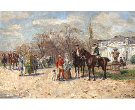 Wilhelm Velten1847 St. Petersburg - 1929 MünchenBegegnung vor dem SchlossR. u. signiert. Rücks. Inventaretikett Sammlung Geor