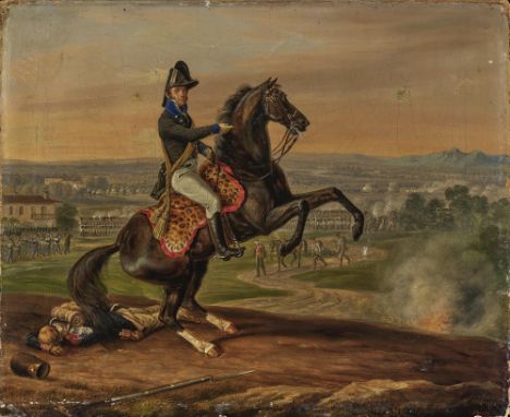 Albrecht Adam1786 Nördlingen - 1862 MünchenBildnis eines österreichischen Offiziers zu PferdeAm Boden, unter dem steigenden P