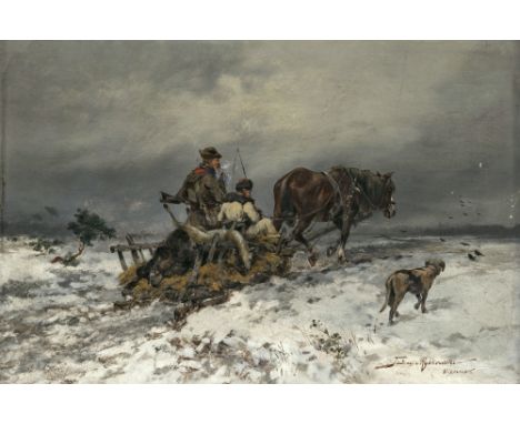 Tadeusz Rybkowski1848 Kielce - 1926 Lwów (L'viv)Jäger mit Pferdeschlitten in WinterlandschaftR. u. signiert und bezeichnet. R