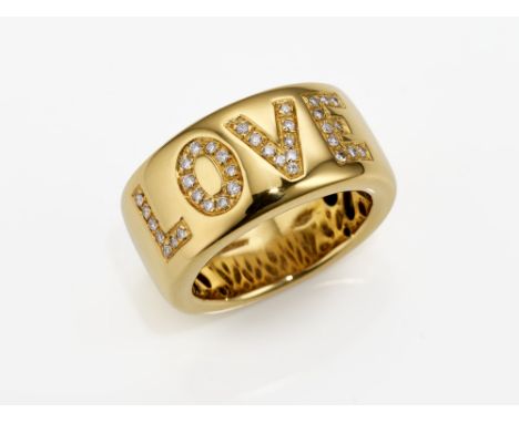 Bandring "LOVE" verziert mit BrillantenDüsseldorf, Juwelierhaus  Rüschenbeck 2000er Jahre Gelbgold 750/-, signiert Rüschenbec