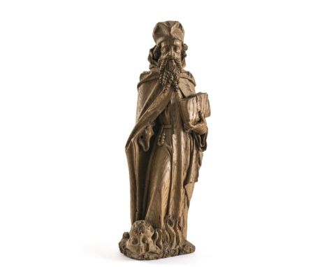 Hl. Antonius d. Gr.Niederrhein, Ende 15. Jh. In leicht s-förmig geschwungener Haltung. Buch und Rosenkranz haltend, den Blick