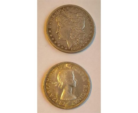 Morgan Silver Dollar 1900 + Canada Dollar 1958