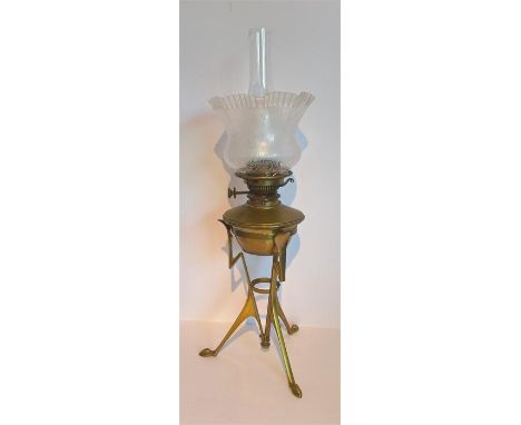 Arts & Crafts Three Footed Brass Oil Lamp; Mark to Wick Winder Button A&N C.S.L. No. 2. 4 Dept (Army and Navy Stores, establi