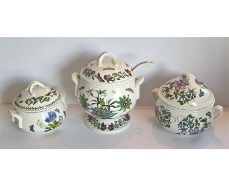 Portmeirion Pottery Large Tureens (3) - all with lids, one Soup with Soup Ladle 32cm height approx., the other two 24cm heigh