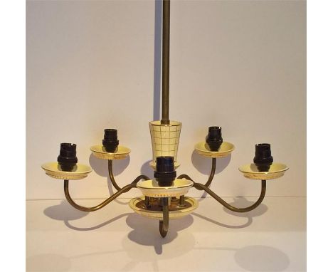 Vintage Gilt Porcelain / Brass 5 Branch Chandelier