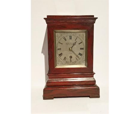 Victorian Rosewood (possibly simulated) Barraud & Lunds Table Clock, circa 1840. The four pillar fusee movement (Engraved BAR