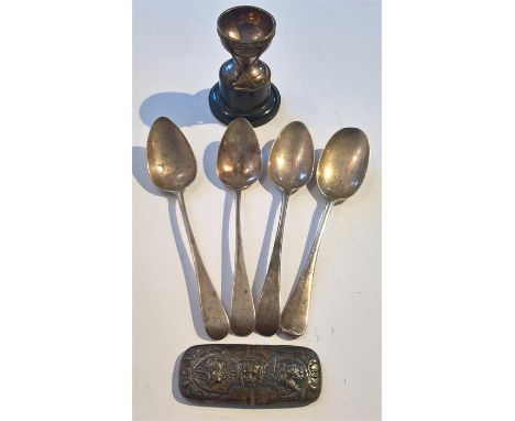 Four Hallmarked Silver Serving Spoons London 1913, 1797, 1804, 1806) together with a small silver golfing trophy on stand and