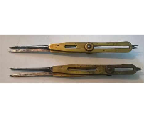 Two Victorian Brass 6 1/4" Proportional Dividers each with Scales