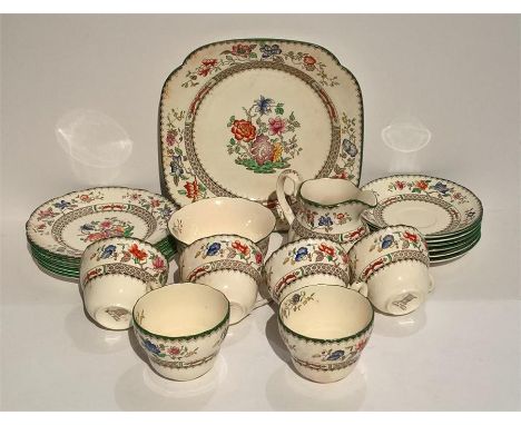 Copeland Spode Chinese Rose Part Tea Set comprising cream jug, sugar bowl, bread & butter plate, six plates, six saucers, six