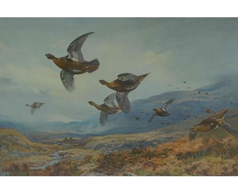 Archibald Thorburn (1860-1935) "Flying Game Birds" Signed Print, Signed in pencil, Blind stamp to lower left, 38.5cm x 51cm