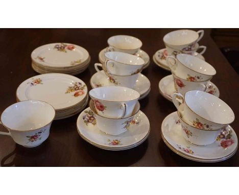 Royal Worcester China Tea Set, Decorated with panels of Floral Sprays, 36 pieces