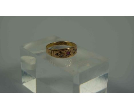 15ct Gold Ruby and Diamond Ladies Ring, circa early 20th century, Set with small Ruby and Diamond stones, Stamped 15 and 625,