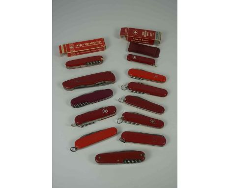 Twelve Assorted Swiss Army Pocket Knifes, Comprising of examples by Victorinox, Wenger, Rostfrei, Victoria, Two boxed, Blades
