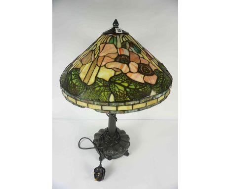 Tiffany Style Table Lamp, With Shade, Fitted for Electricity, Approximately 69cm high, Shade 53cm diameter