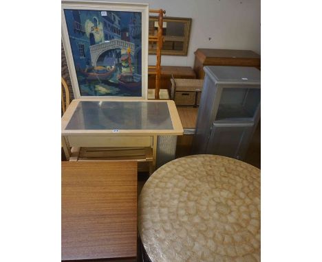 Quantity of Furniture, To include a Firescreen, Painted Cabinet, Towel Rail, Sewing Table, Teak Chest of Drawers etc, (11) 