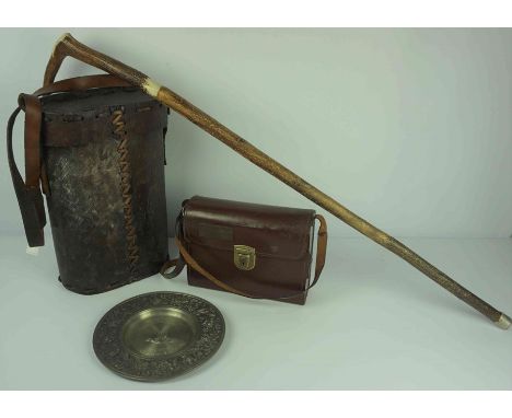 Spanish Leather Hunting Satchel, With shoulder strap, 37cm high, 24cm wide, 14cm deep, Also with a Continental Railwayman,s C