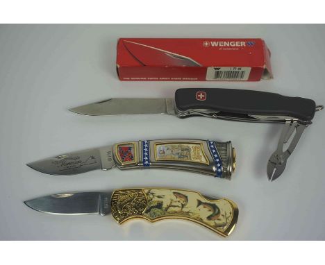 Wenger of Switzerland, Swiss Folding Pocket Knife, Blade 8.5cm long, With box, Also with two Folding Pocket Collectors Knifes