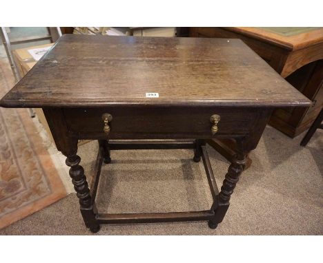 Jacobean Style Jointed Oak Side Table, Having a single drawer, Raised on Bobbin type legs with Beam stretchers, 73cm high, 79