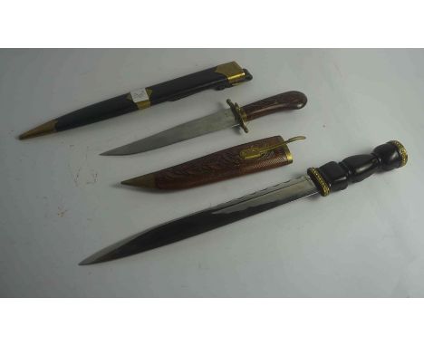 Reproduction Scottish Dirk, Having a Citrine coloured Cairngorm, Blade 30cm long, With Brass mounts to the scabbard, Also wit