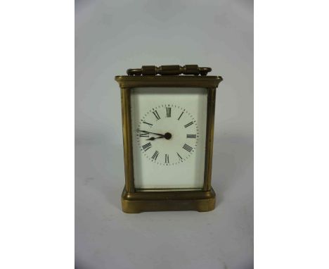 Brass Carriage Clock, Having a white enamel dial, 11cm high, No key