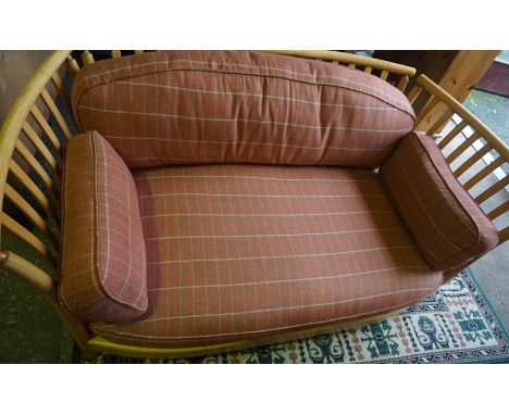 Ercol Saville Style Light Elm Three Seater Sofa, With matching two seater Sofa, Two seater 86cm high, 145cm wide, 80cm deep, 