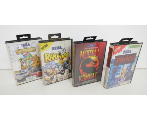 A selection of mostly complete in box Sega Master System games including Sega Outrun Europa (boxed-no manual), Rampage, Morta