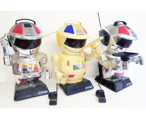 Three 1980s Retro Scooter 2000 radio controlled robots, sold with two remotes