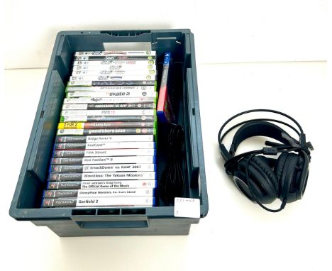 A box of assorted Playstation 2, Xbox 360 and PC games including Fifa Street, Ridge Racer V, Smackdown Vs Raw 2007, Grand The