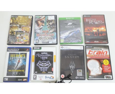Eight assorted games including Forza Motorsport 6 Xbox One (sealed), Heroes of Might and Magic PS2 Pal Version (in case with 