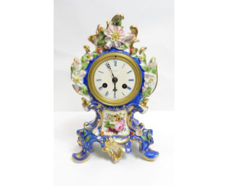 French mantel clock in ceramic floral case