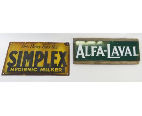 Two adverting enamel signs, Simplex" and "Alfa - Laval""
