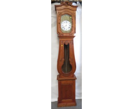 19th century French longcase clock, the white dial inscribed 'H. Gounent a Goderville' having a pressed brass surround contai