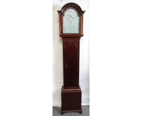 Mahogany cased 8 day longcase clock by R. Carnegie, Johnshaven (Bervie), the painted dial with three subsiduary dials showing