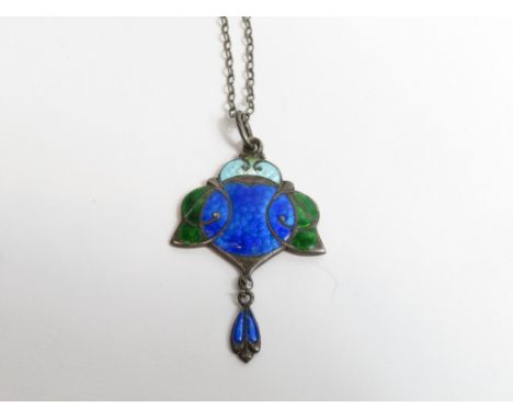 James Fenton, a silver and enamel Art Nouveau pendant, Birmingham 1908, on a chain