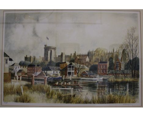 Jeremy King, limited edition print, 101/250, ROWING ON THE THAMES WITH WINDSOR IN THE BACKGROUND framed and mounted, 40cm x 6