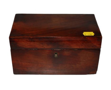 A Georgian mahogany tea caddy of oblong form, fitted interior with lids and brass escutcheon, 11cm x 20cm x11cm 