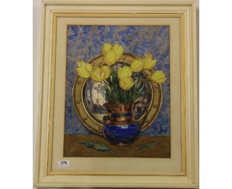 Alfred John Billinghurst (British 1880 - 1963) framed still life watercolour self portrait with mirror, 62cm x 52cm