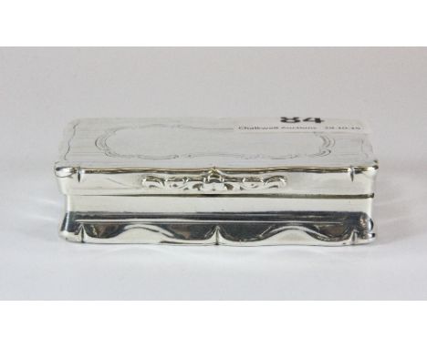 A heavy hallmarked silver snuff box, 8.5cm x 5.5cm x 2cm, maker ES of Birmingham circa 1859. Prov. G.Light collection