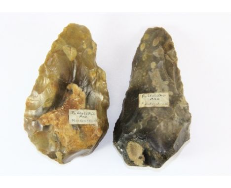 2 Palaeolithic flint axe heads excavated Maidenhead, Kent L 11cm