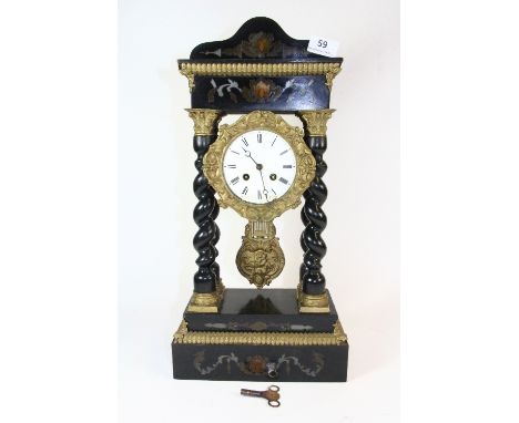 A 19th century inlaid and gilt mounted French mantle clock, H 50cm