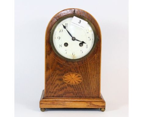 An Edwardian inlaid mantle clock, H 26cm