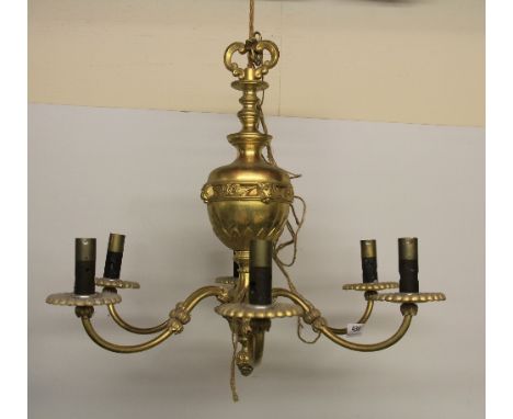 6 branch gilt brass light fitting, Dia 54cm