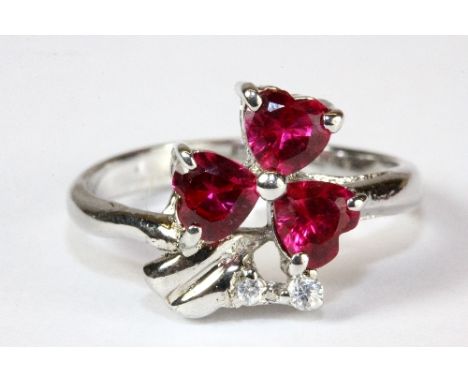 A 925 silver synthetic ruby and stone set ring (P)