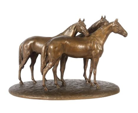 Zimmerle, Hermann Christian1921 - 1995, deutscher Bildhauer. "Pferdegruppe", Bronze patiniert, vollplastische, naturalistisch